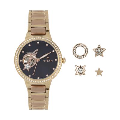 ست گوشواره و ساعت مچی عقربه ای زنانه تیتان مدل t95084km01