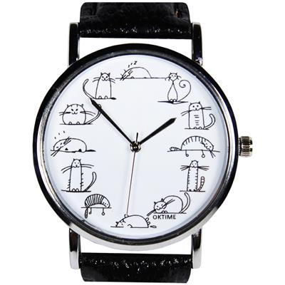 ساعت مچی عقربه ای مردانه و زنانه طرح گربه کد 01