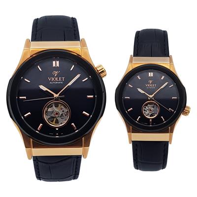 ست ساعت مچی عقربه ای زنانه و مردانه ویولت کد 3 0517