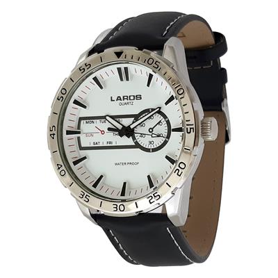 ساعت مچی عقربه ای مردانه لاروس مدل0916 79943 s به همراه دستمال مخصوص برند کلین واچ