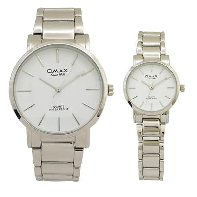 ست ساعت مچی عقربه ای مردانه زنانه اوماکس مدلhbj867 به همراه دستمال مخصوص برند کلین واچ