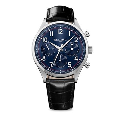ساعت مچی عقربه ای ویلیام ال 1985 مدل vintage style calendar silver blue black leather