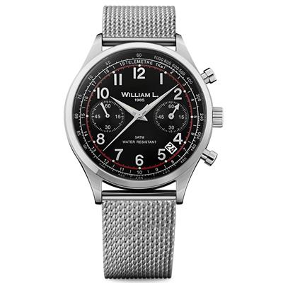 ساعت مچی عقربه ای ویلیام ال 1985 مدل vintage style chronograph black silver steel