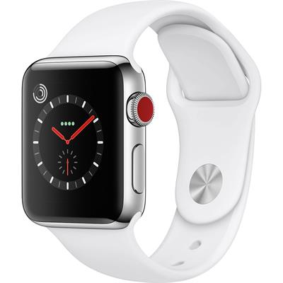 ساعت هوشمند اپل واچ سری 3 سلولار مدل 38mm stainless steel case with soft white sport band