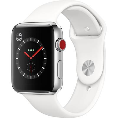 ساعت هوشمند اپل واچ سری 3 سلولار مدل 42mm stainless steel case with soft white sport band